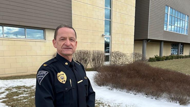 Whitpain Township Police Chief Kenneth Lawson, ’82, stands outside the Health Sciences Center on the Blue Bell Campus of Montgomery County Community College. Lawson credits his education at MCCC for his success in his career as a police officer. Photo by Eric Devlin